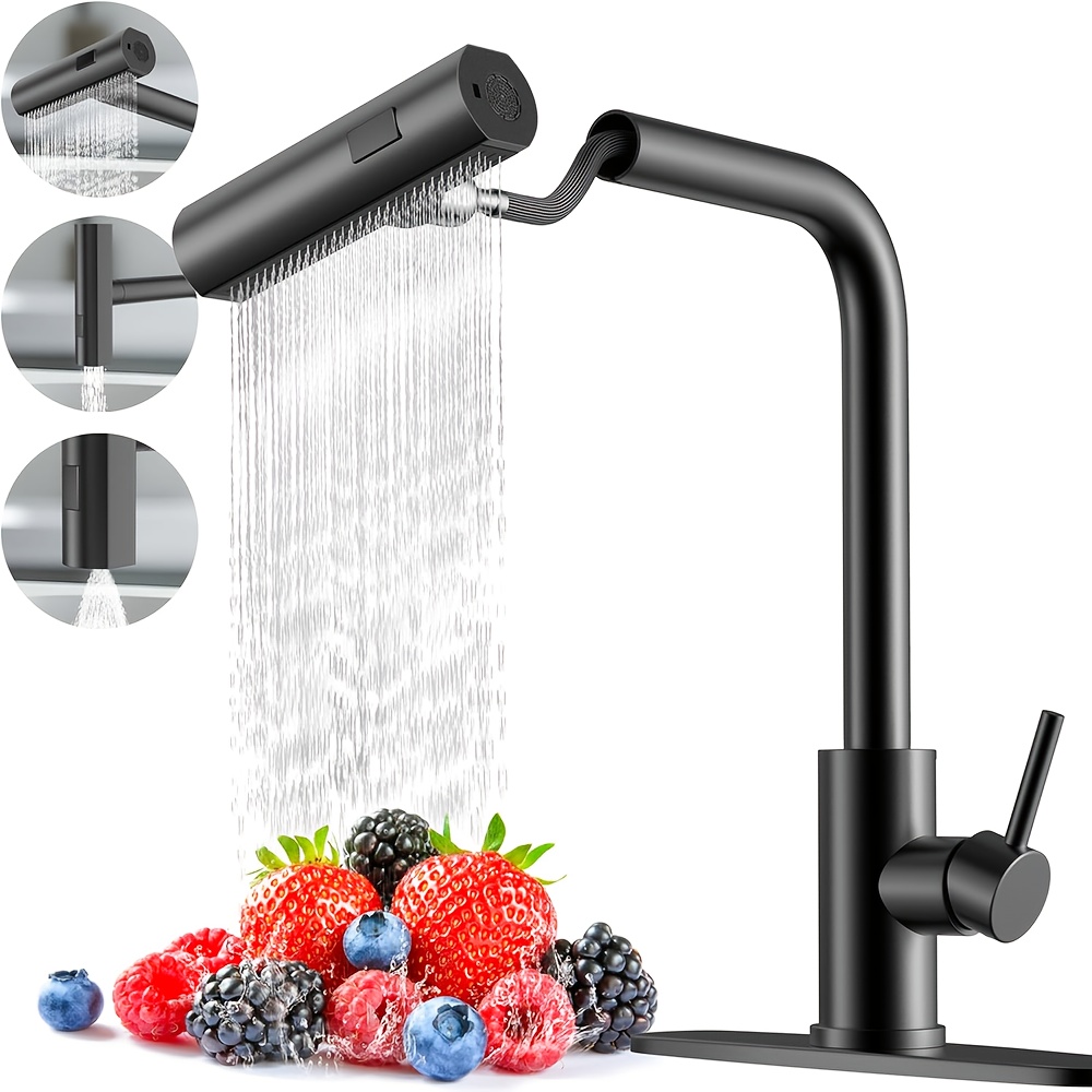 Commercial Kitchen Utensils - 1-teiliger schwarzer Küchenarmatur mit herunterziehbarem Spray,