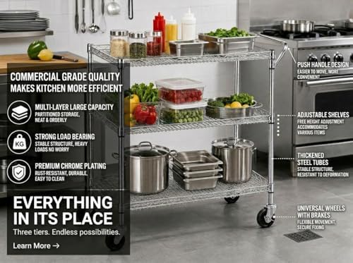 Robuster 3-stufiger Rollbarer  – Commercial Kitchen On Wheels Bewertung und Preis